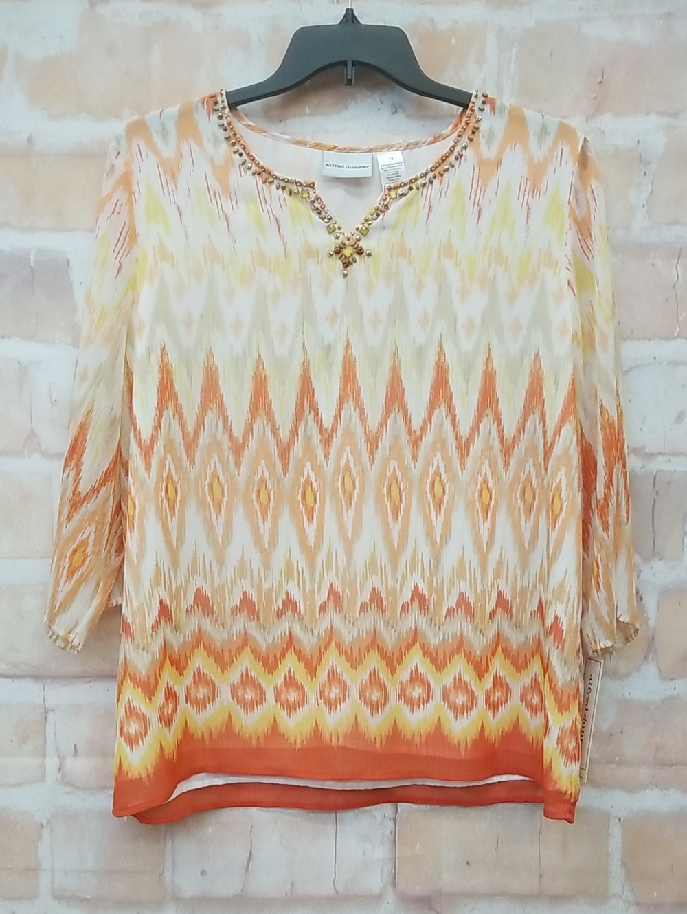 NWT Alfred Dunner Size 18 Orange White Yellow Beaded Blouse